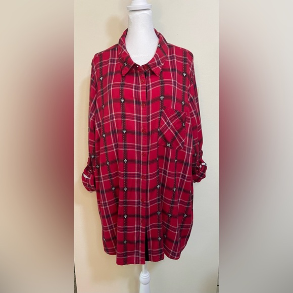 Catherines Women’s Button Down Shirt Red Plaid Size 2X - Picture 6 of 17